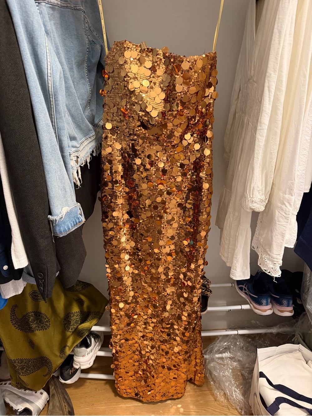 Bronx and Banco Farah Strapless Gold Gown